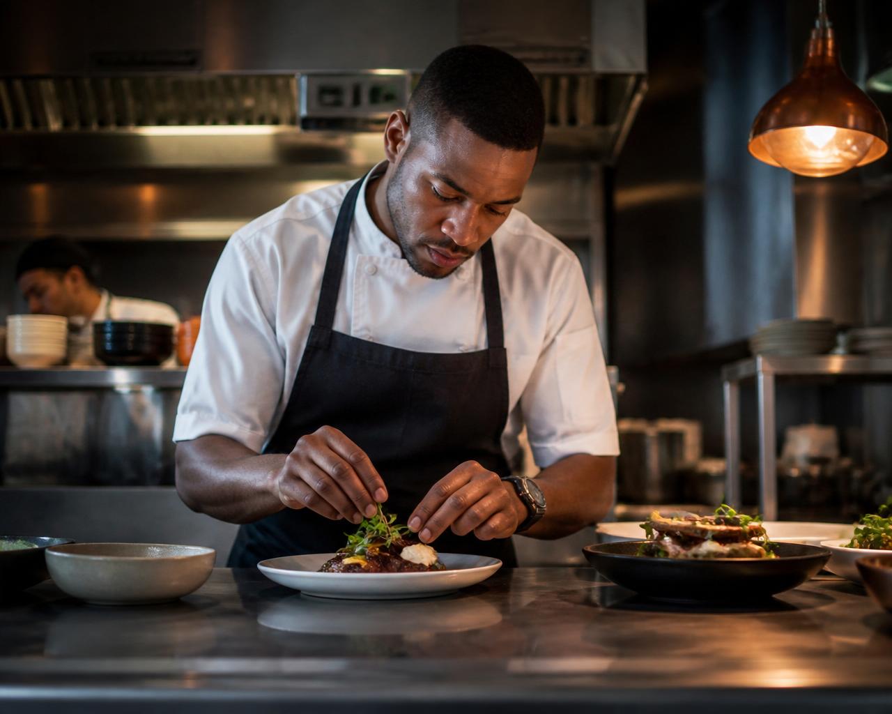 Chef plating restaurant food